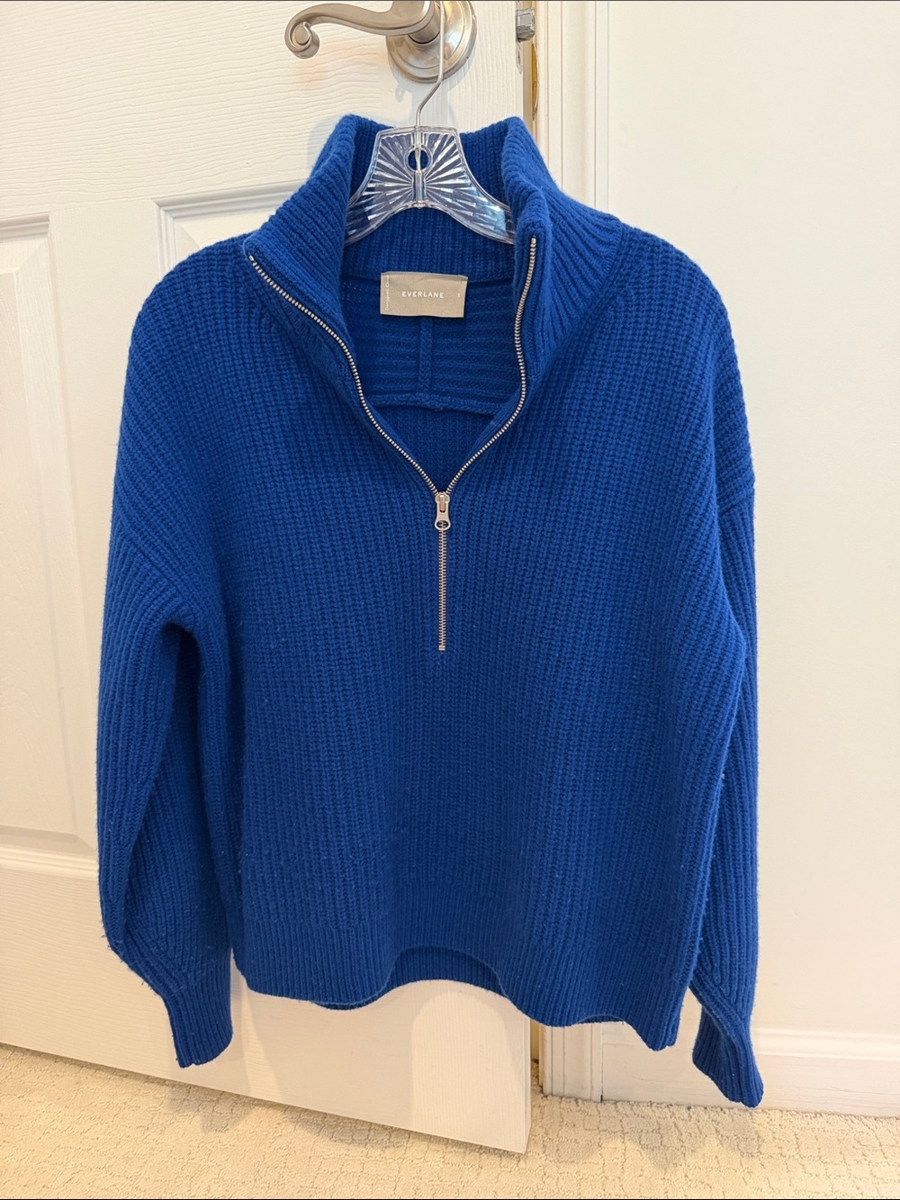 Everlane Cobalt Zip-Neck Ribbed Sweater